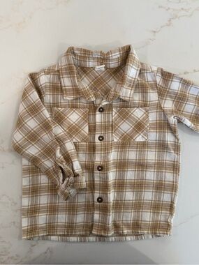 Colored Organics Tan & White Plaid Button-Down Shirt